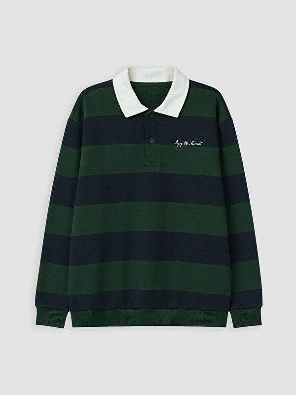 LCW Kids Polo Yaka Çizgili Erkek Çocuk Sweatshirt