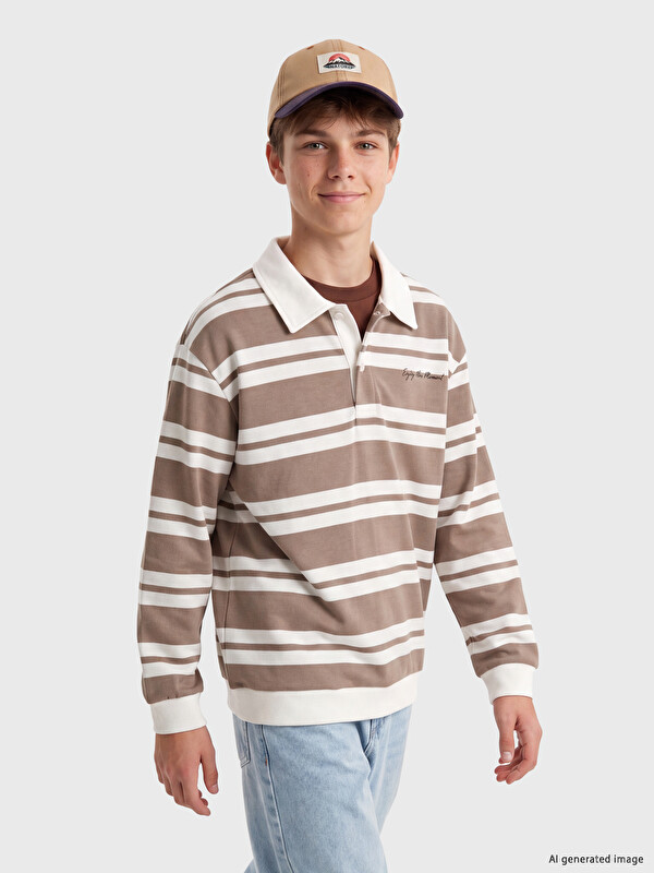 LCW Kids Polo Collar Striped Boys' Sweatshirt