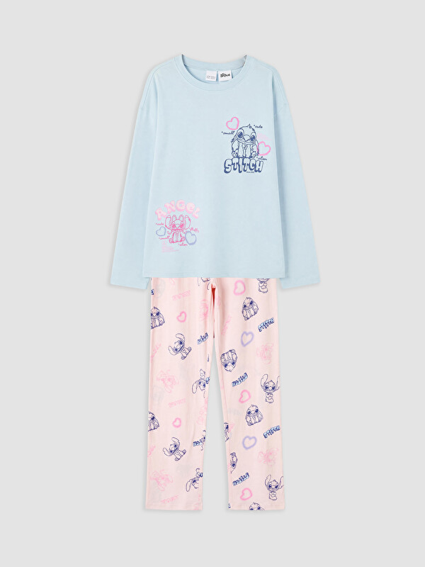 LCW Kids Stitch ve Angel Baskılı Kız Çocuk Pijama Takımı