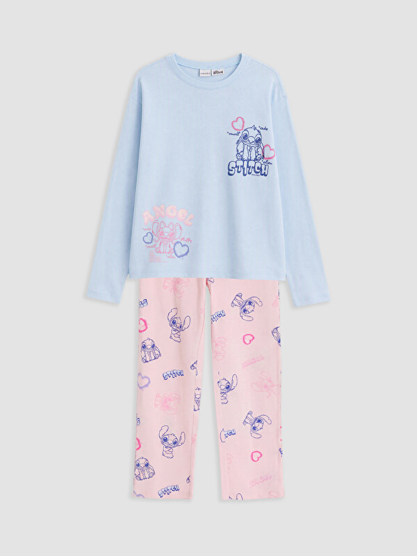 LCW Kids Stitch ve Angel Baskılı Kız Çocuk Pijama Takımı