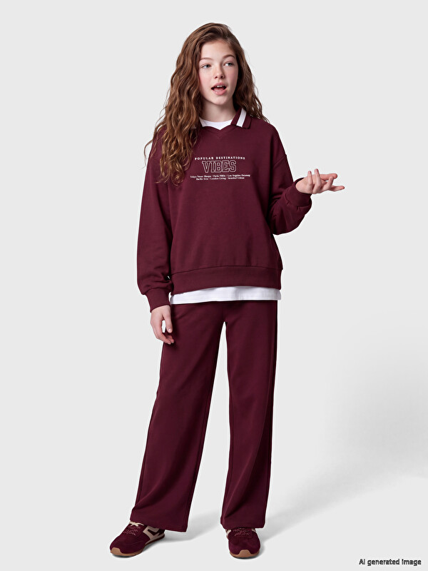 LCW Kids Polo Yaka Baskılı Kız Çocuk Eşofman Takım