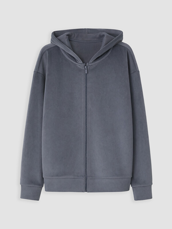 LCW Kids Kapüşonlu Kız Çocuk Kadife Fermuarlı Sweatshirt