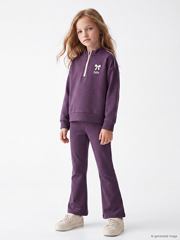 LCW Kids Mock Turtleneck Girls' Soft Touch Leggings Set