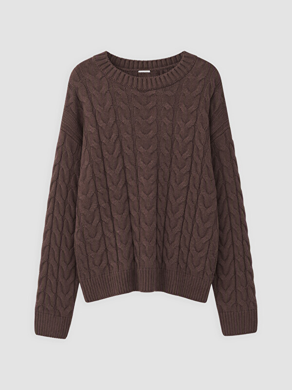 LCW Kids Crew Neck Cable Knit Girls' Knitwear Sweater