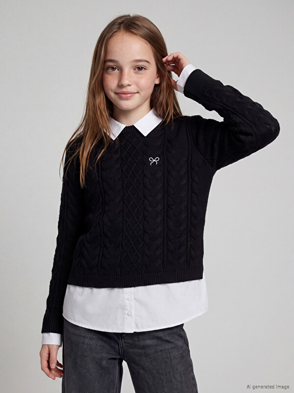 LCW Kids Collared Neck Girls' Knitwear Sweater