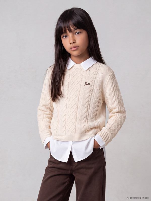 LCW Kids Collared Neck Girls' Knitwear Sweater