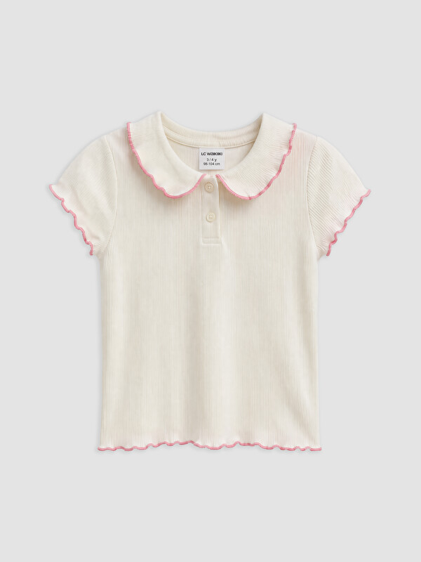 LCW Kids Peter Pan Collar Wavy Edge Girls' T-Shirt