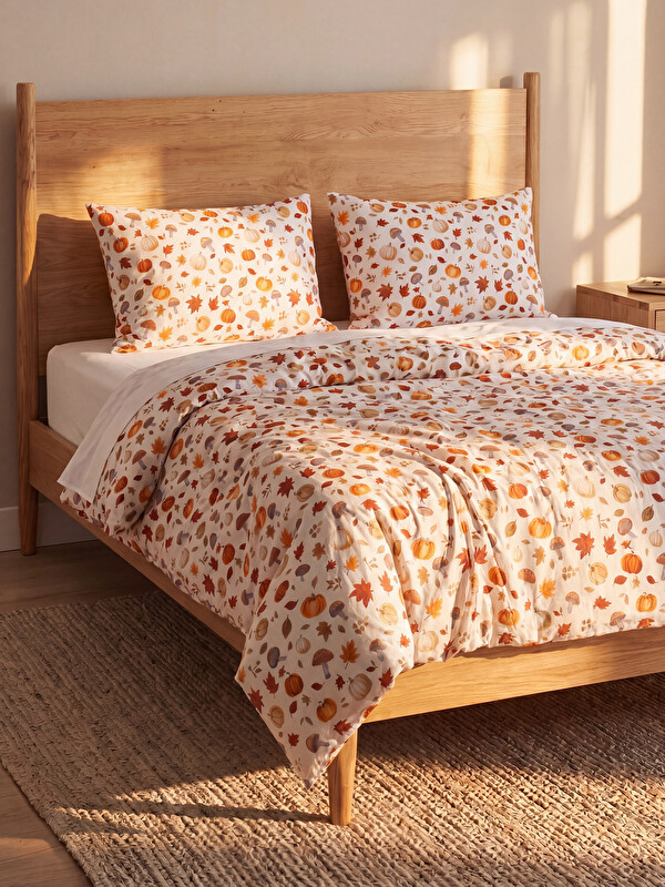 LCW HOME Pumpkin Patterned Double Duvet Cover Set