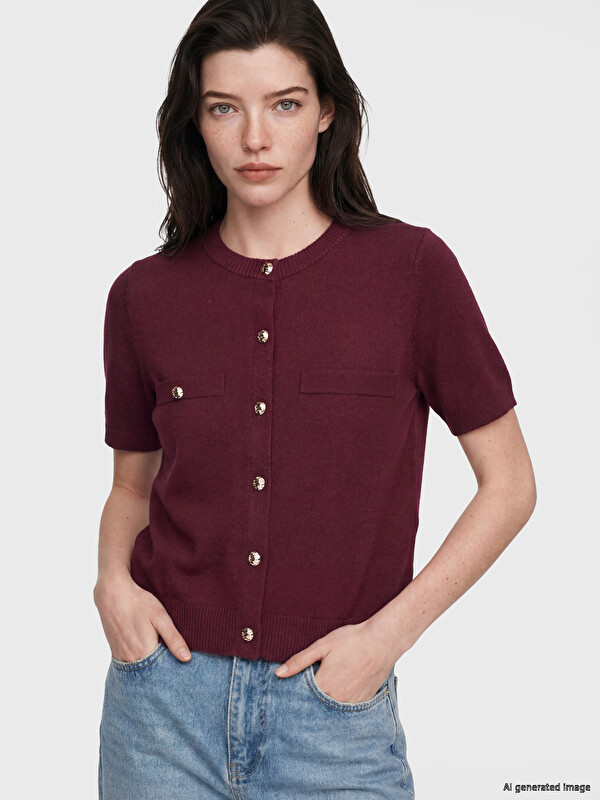 LCWAIKIKI Maternity Crew Neck Short Sleeve Women's Knitwear Cardigan