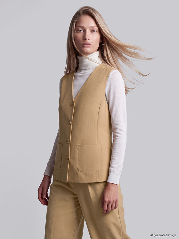LCW Vision V Neck Striped Women's Classic Waistcoat
