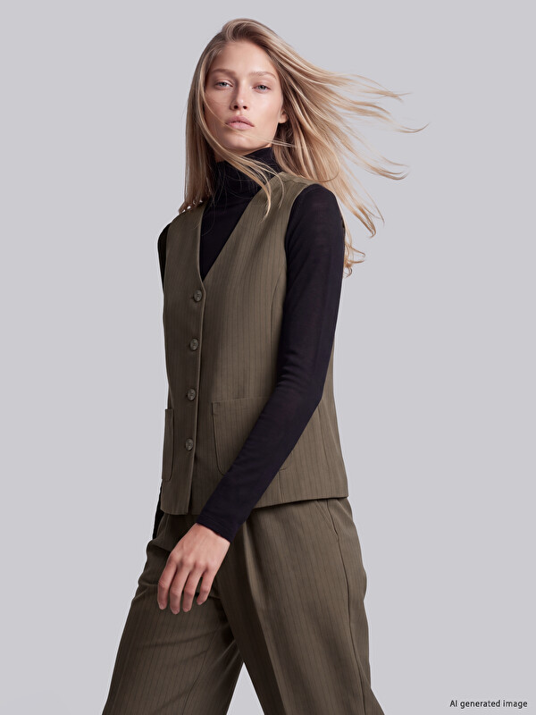 LCW Vision V Neck Striped Women's Classic Waistcoat