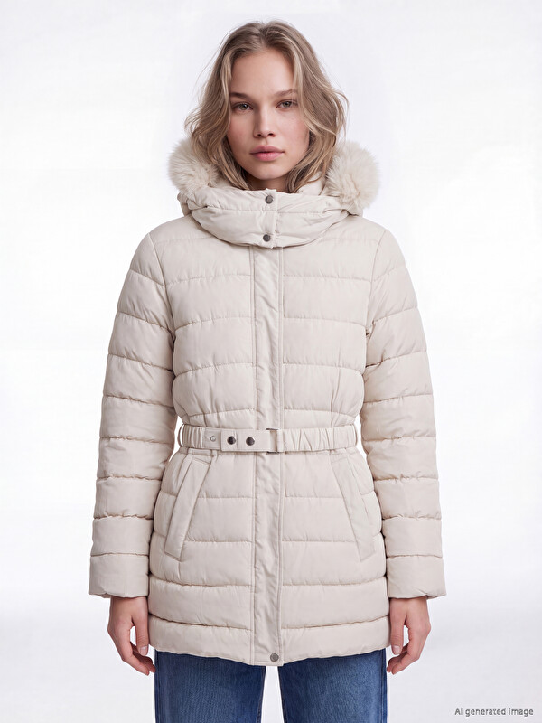 LCW Vision Fur Hooded Women's Puffer Coat