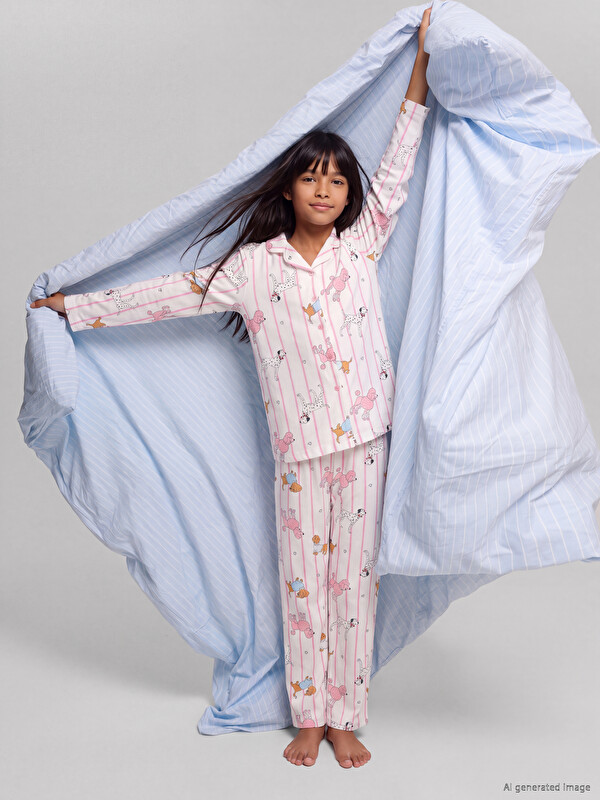 LCW Kids Collared Neck Girls' Pyjamas Set