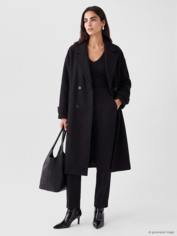 LCW Vision Double Breasted Collar Women's Cachet Overcoat