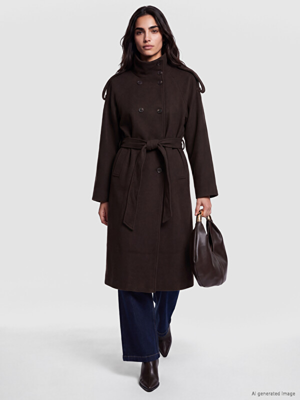 LCW Vision Sashed Wool Blended Women's Cachet Coat