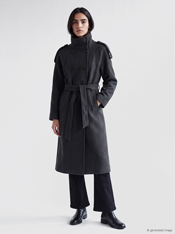 LCW Vision Sashed Wool Blended Women's Cachet Coat