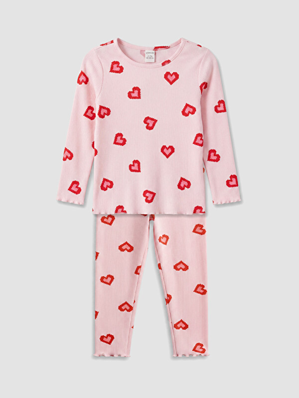 LCW Kids Crew Neck Printed Girls' Pyjamas Set