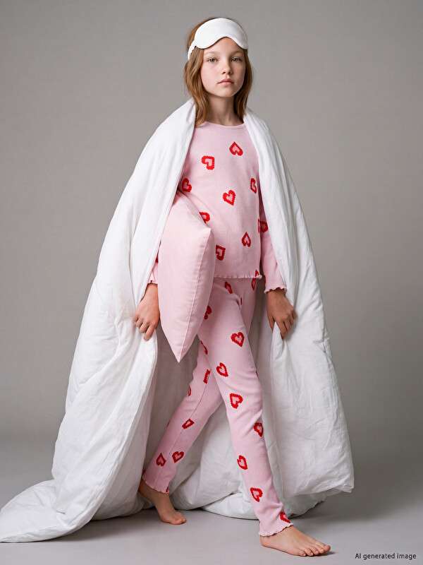 LCW Kids Crew Neck Printed Girls' Pyjamas Set