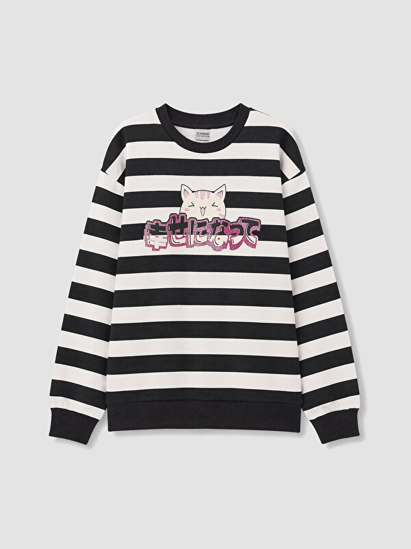 LC WAIKIKI Crew Neck Striped Printed Girls' Sweatshirt