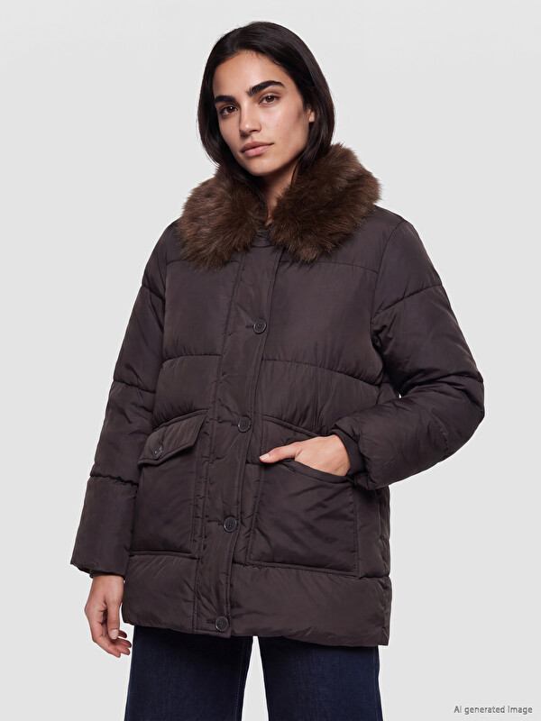 LCW Vision Fur Collar Women's Puffer Coat