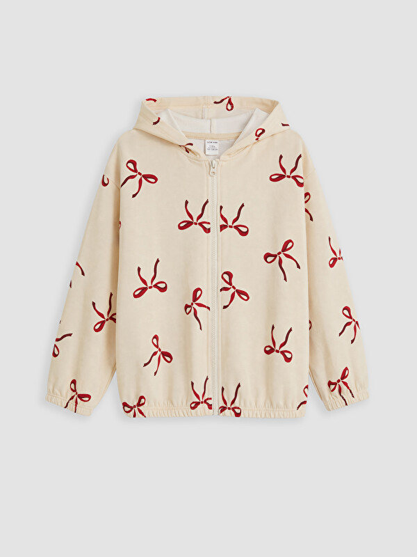 LCW Kids Girl Ecru Zip-Up Sweatshirt