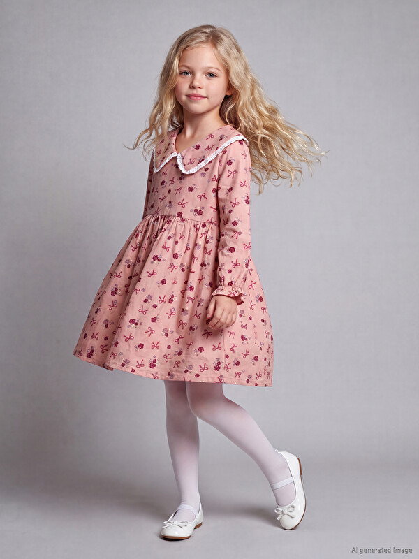 LCW Kids Peter Pan Collar Printed Girls' Dress