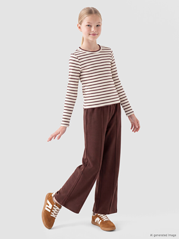 LCW Kids Beli Lastikli Geniş Paça Kız Çocuk Eşofman Altı