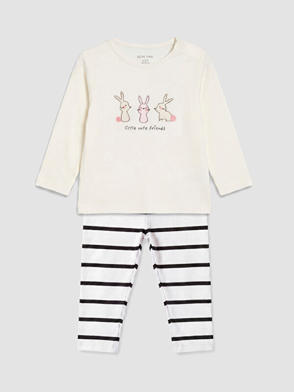 LCW baby Rabbit Printed and Striped Baby Girls' Set