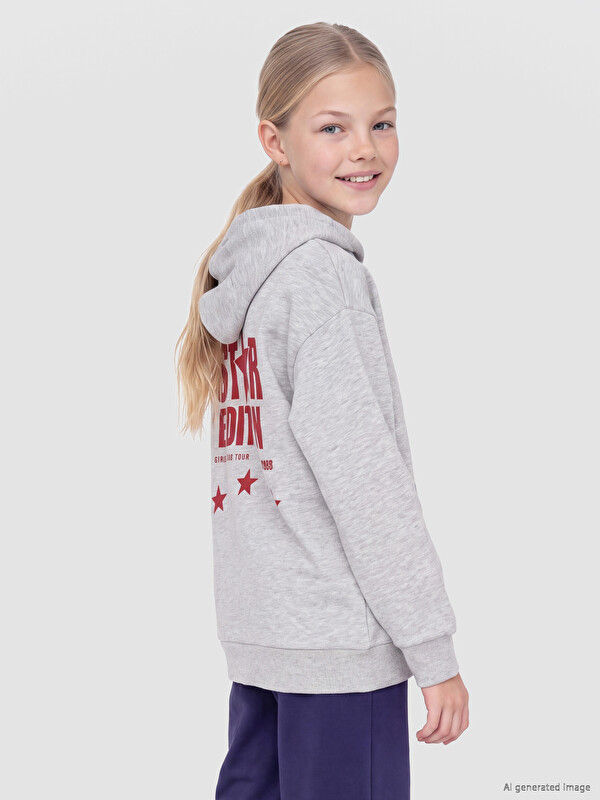 LCW Kids Hooded Printed Girls' Thick Sweatshirt