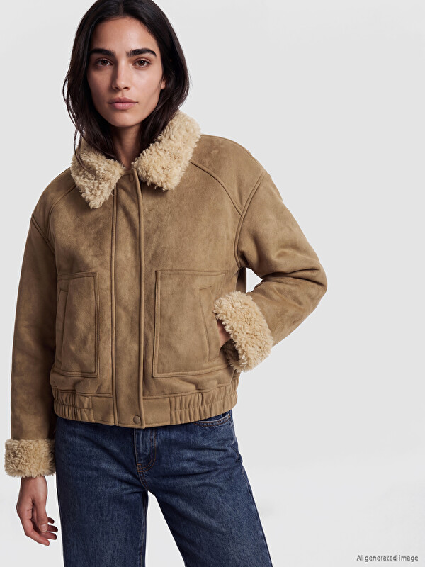 LCW Vision Fur Collar Women's Suede Look Coat