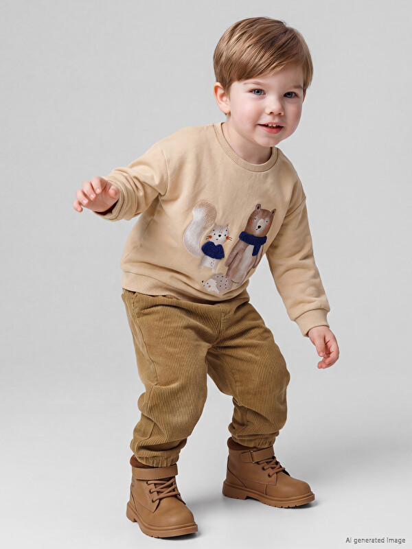 LCW baby Erkek Bebek Baskılı Sweatshirt ve Pantolon
