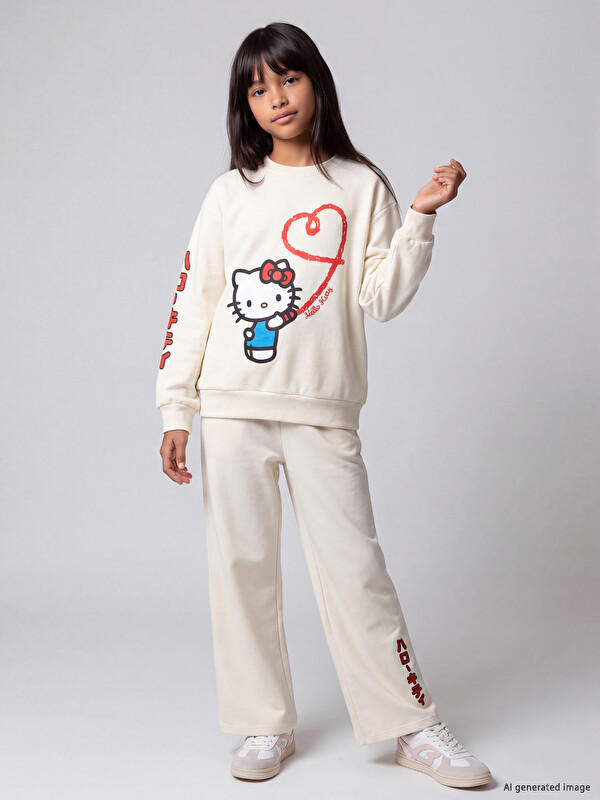 LCW Kids Hello Kitty Printed Girls' Thick Tracksuit Set