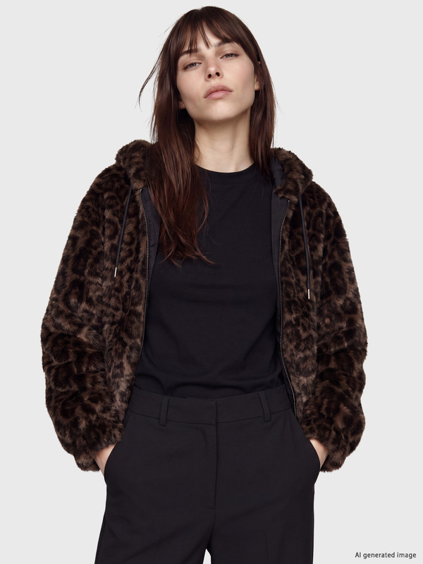 LCW Vision Hooded Leopard Print Women's Fur