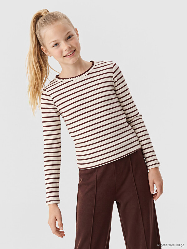 LCW Kids Çizgili Kız Çocuk Tişört