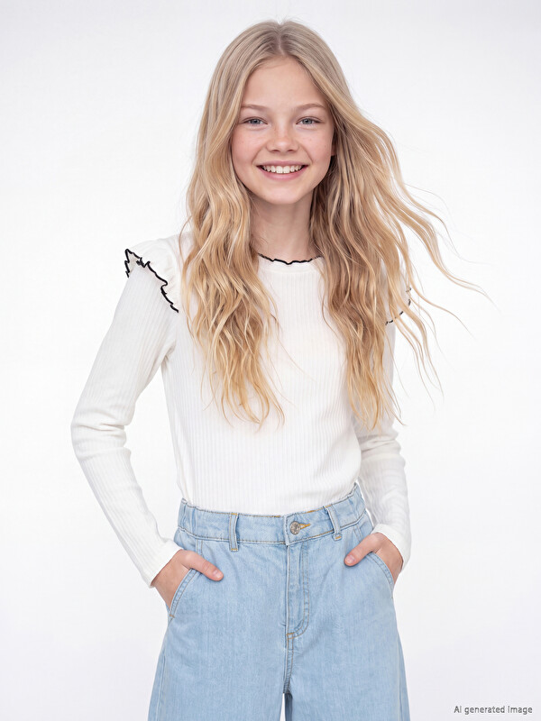 LCW Kids Tricou Fete Guler Rotund Volane