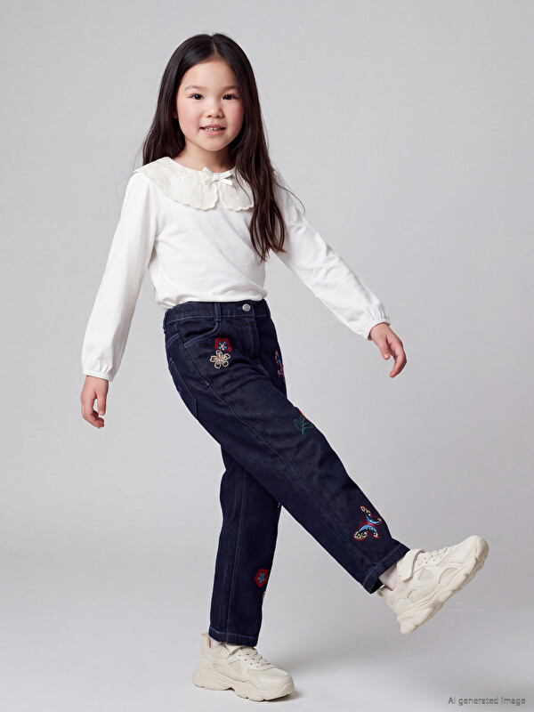 LCW Kids Regular Fit Embroidered Girls' Jeans