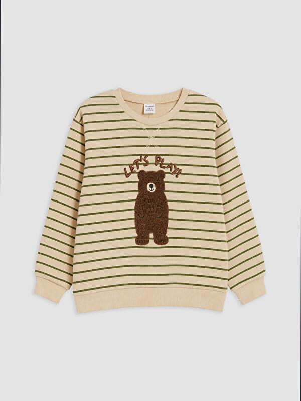 LCW baby Bisiklet Yaka Çizgili Erkek Bebek Kalın Sweatshirt