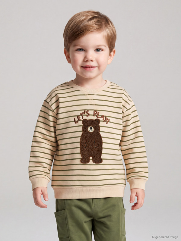 LCW baby Crew Neck Striped Baby Boys' Thick Sweatshirt