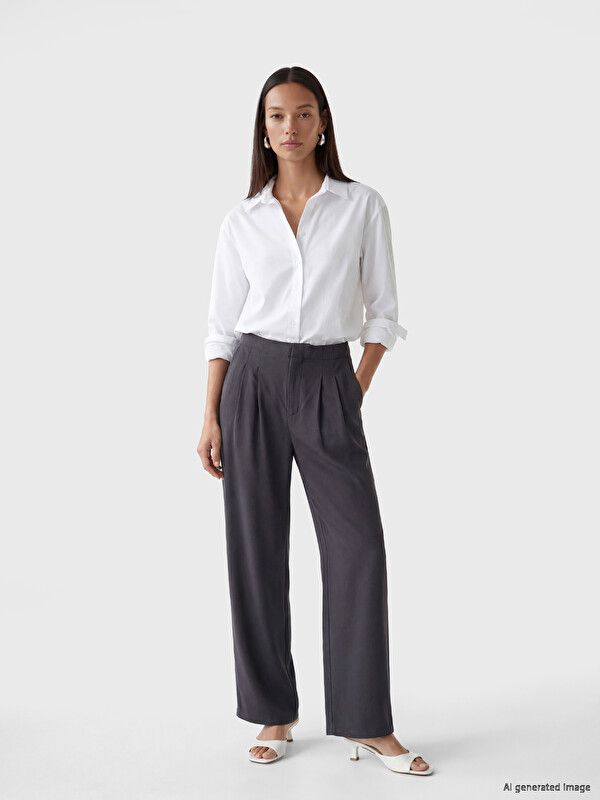 LCW ECO Pleated Wide Leg Women's Trousers