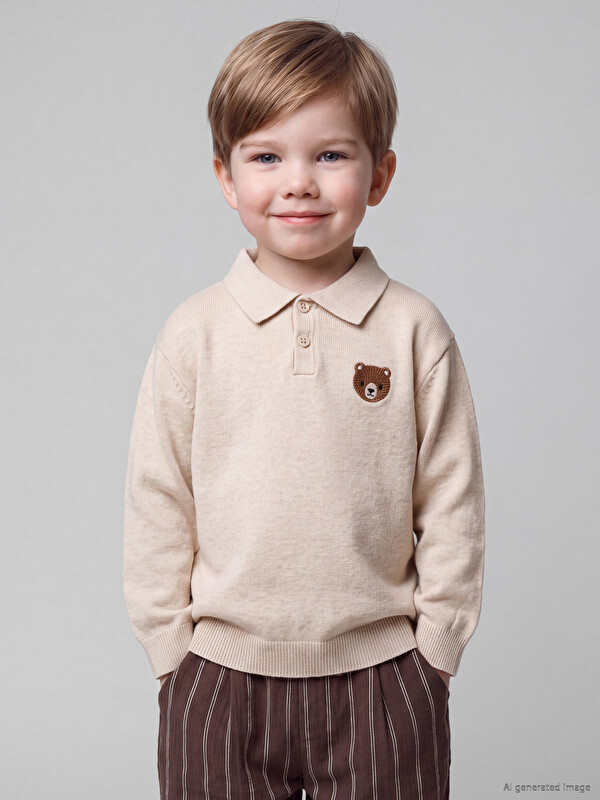 LCW baby Embroidered Polo Collar Baby Boys' Knitwear Sweater