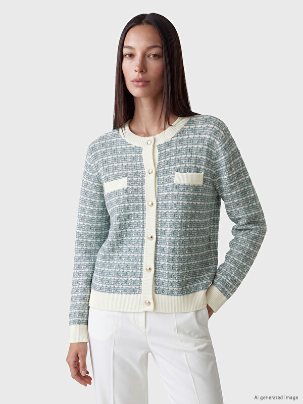 LCWAIKIKI Classic Cardigan Tricotat Pentru Femei Cu Model Cu Guler Rotund Basic