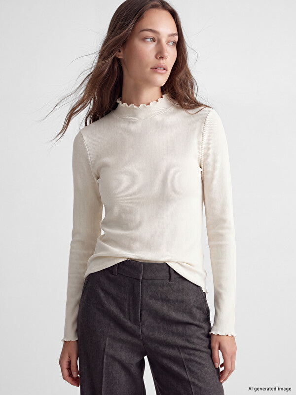 LCW Modest Dik Yaka Kadın Fitilli Body