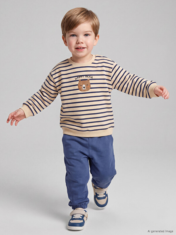 LCW baby Çizgili Erkek Bebek Sweatshirt ve Eşofman Altı