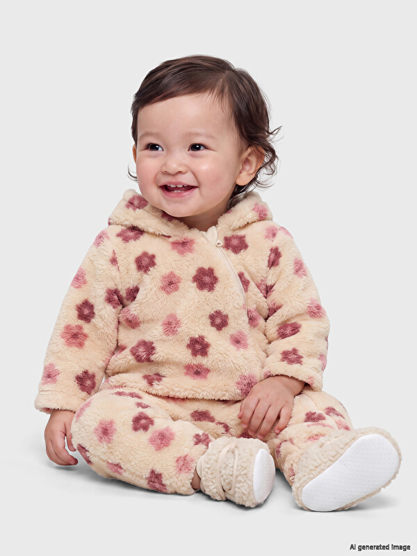 LCW baby Çiçekli Kız Bebek Pelüş Tulum