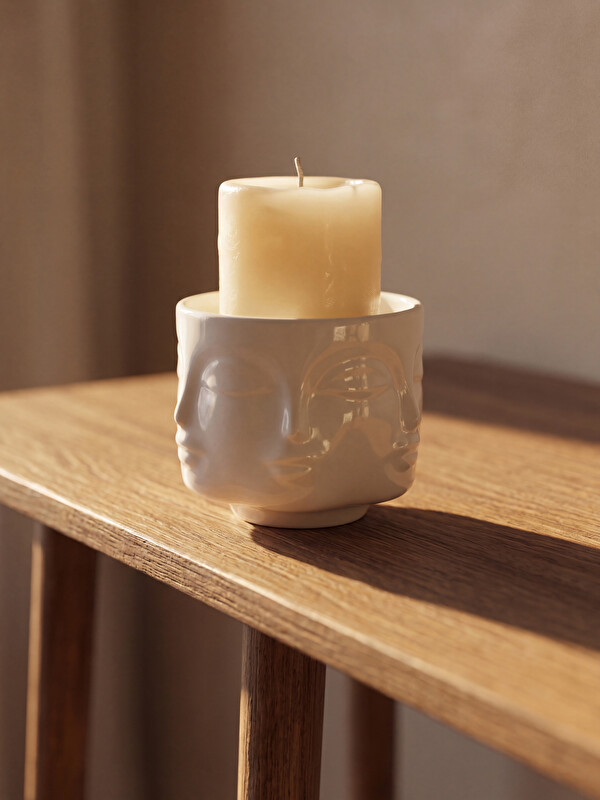 LCW HOME Face Printed Ceramic Candle Holder