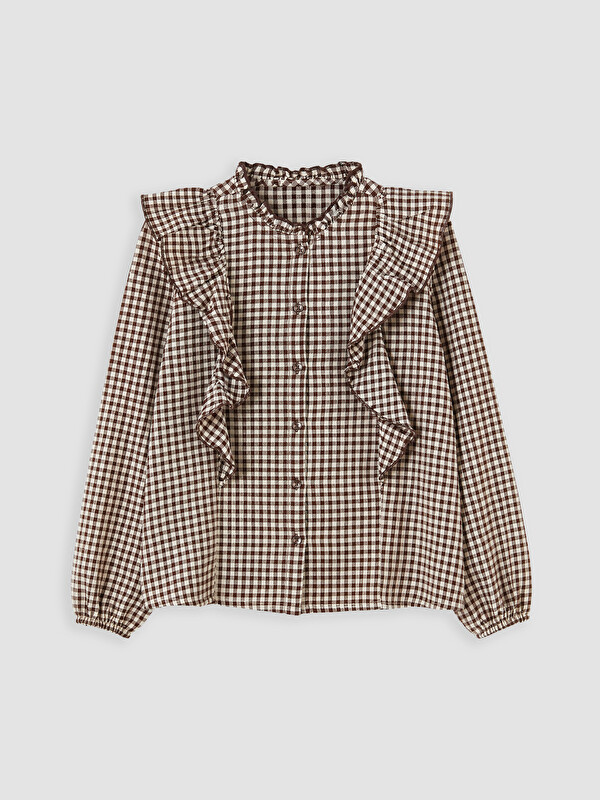 LCW Kids Frill Detailed Plaid Girls' Shirt