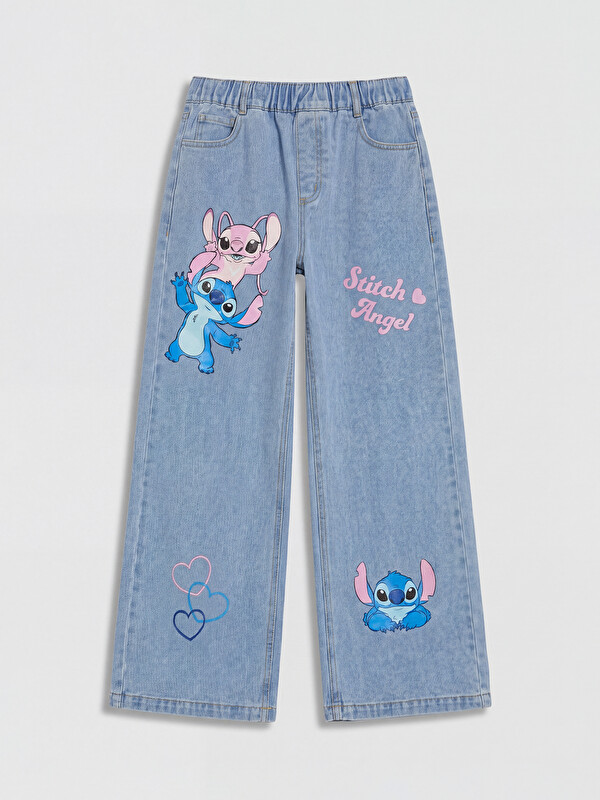 LCW Kids Loose Fit Lilo & Stitch štampane dečije farmerke