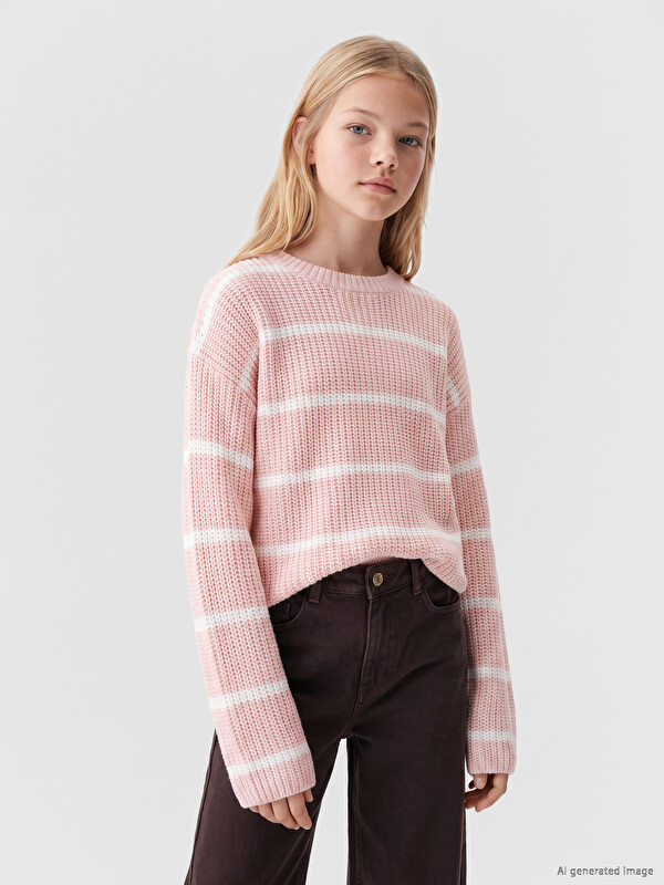 LCW Kids Crew Neck Striped Girls' Knitwear Sweater