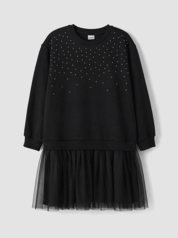LCW Kids Rhinestone Embellished Tulle Detailed Girls' Dress