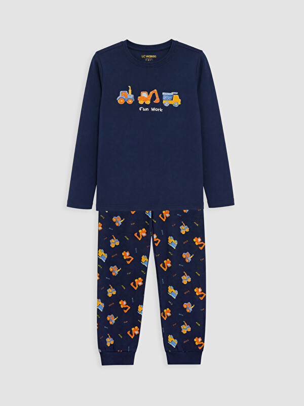 LCW Kids Printed Crew Neck Boys' Pyjamas Set